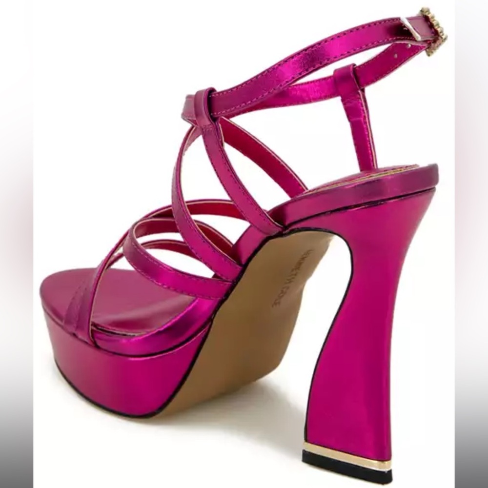LIKE NEW! KENNETH COLE Allen Strappy Hot Pink Platform High Heel Sandals - Picture 4 of 15